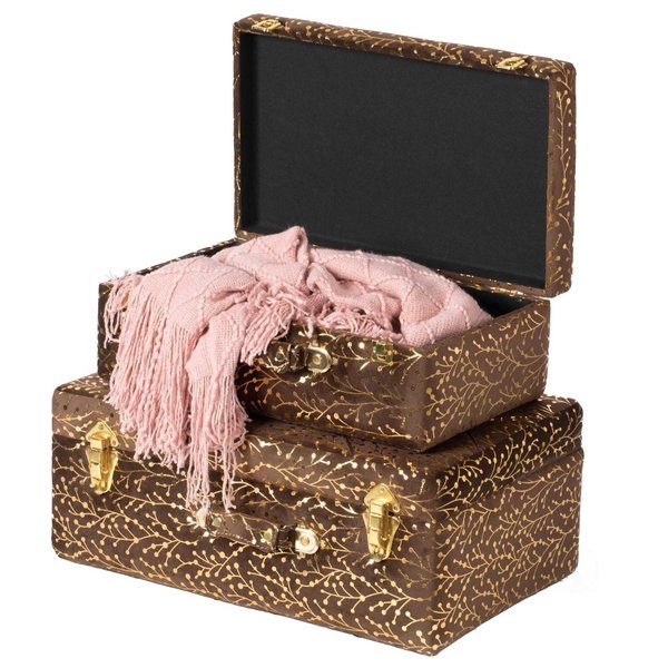 Vintiquewise Decorative Tufted Velvet Suitcase Treasure Chest, Brown, PK 2 QI003981_BN